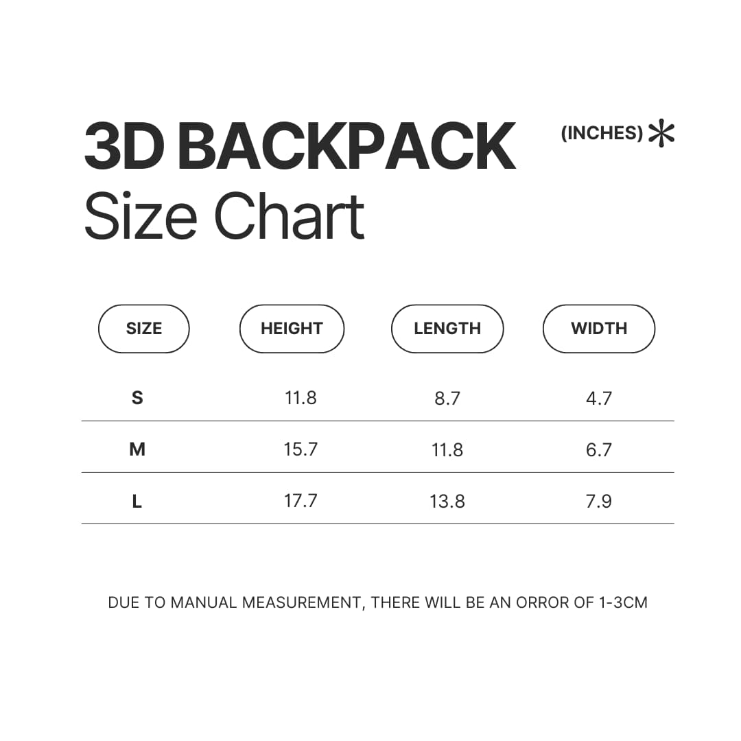 3D Backpack Size Chart - Fist Of The North Star Store