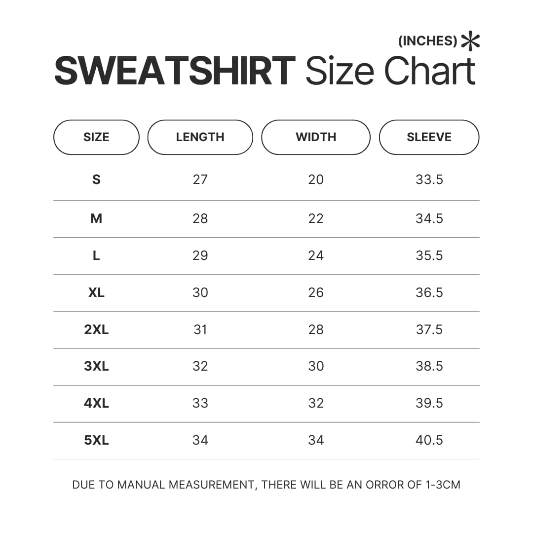 Sweatshirt Size Chart - Fist Of The North Star Store