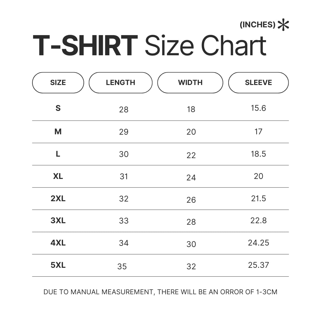 T shirt Size Chart - Fist Of The North Star Store